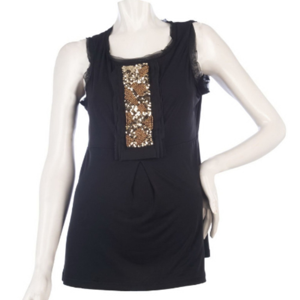 Embellished Tank Top with Chiffon Trim
